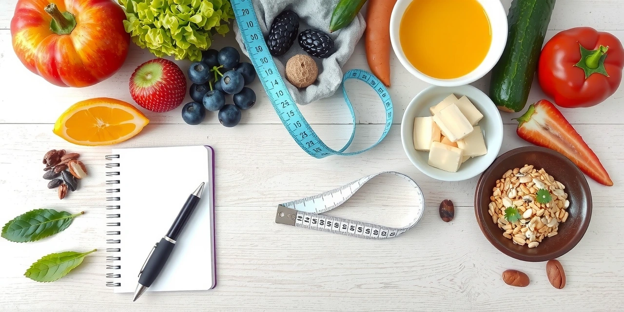 Tavolo con alimenti sani e strumenti per la nutrizione