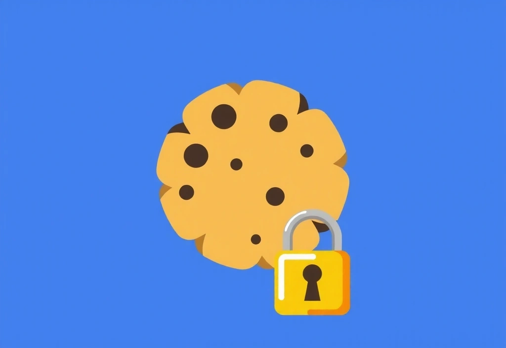 Icona di un biscotto stilizzato con un lucchetto, che simboleggia la sicurezza dei dati e la privacy dei cookie.