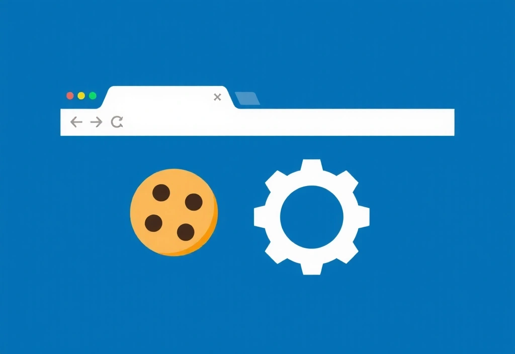 Illustrazione di un browser web che mostra l'icona di un cookie e un ingranaggio, a rappresentare le impostazioni dei cookie e il loro funzionamento.