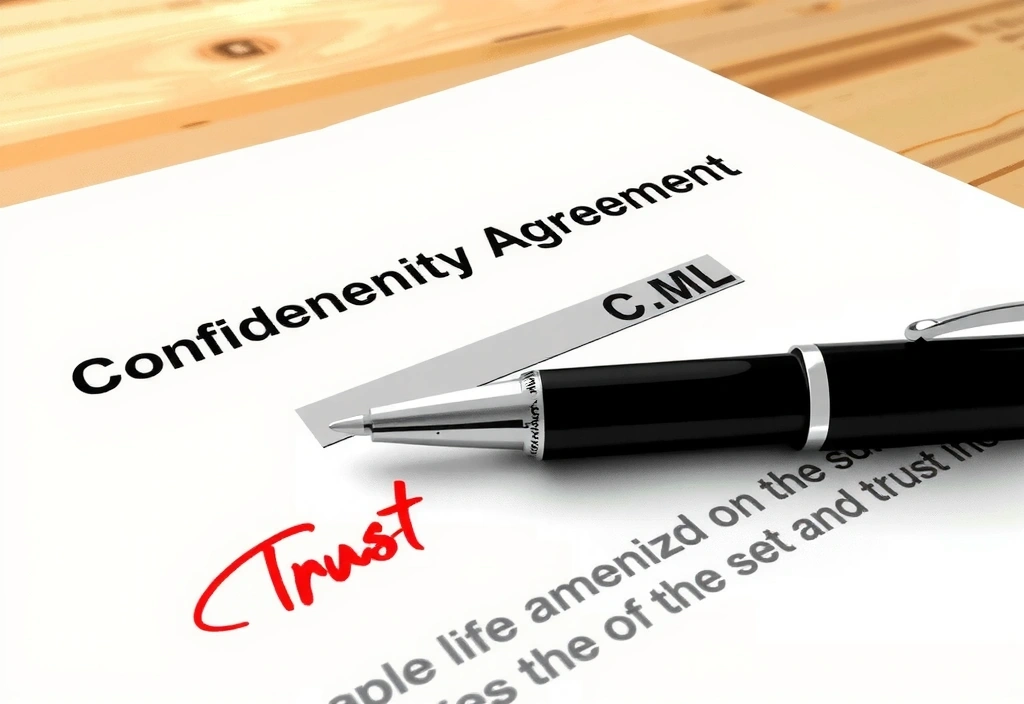 Documento con firma e penna, simbolo di accordo di confidenzialità