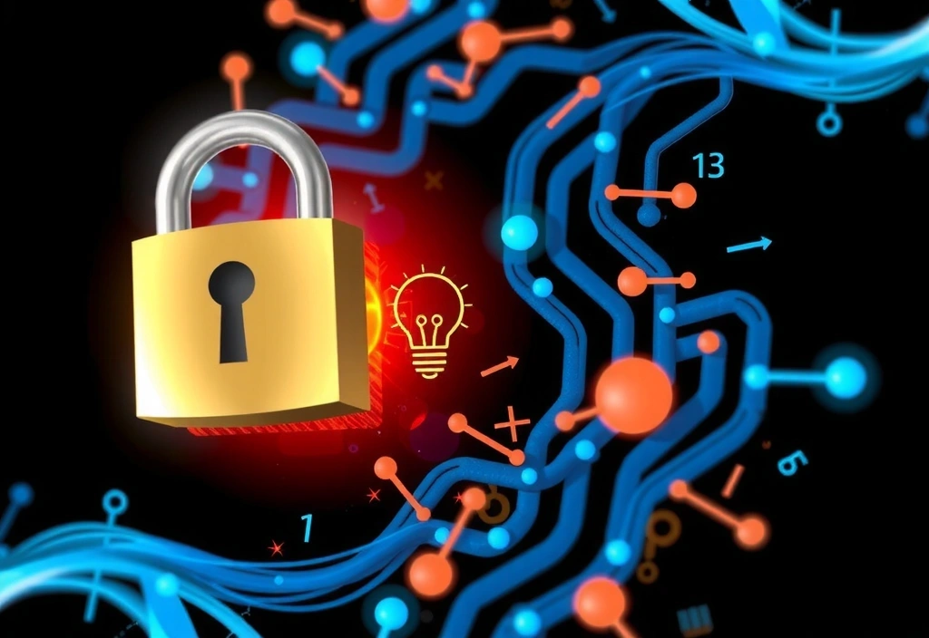 Icona di crittografia con lucchetto e ingranaggi digitali