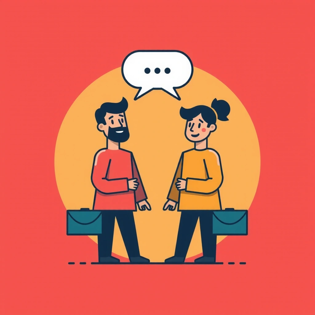 Icona di due persone che parlano, che simboleggia la discussione e la definizione degli obiettivi.