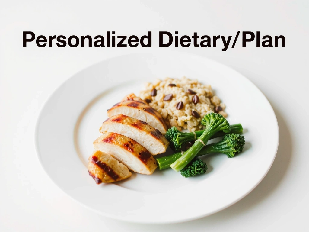 Piatto bilanciato con pollo, verdure fresche e cereali integrali che rappresentano un piano alimentare personalizzato