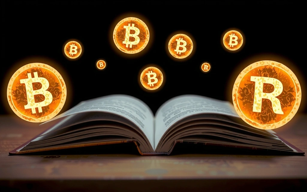 Libro aperto con simboli di proprietà intellettuale che galleggiano sopra