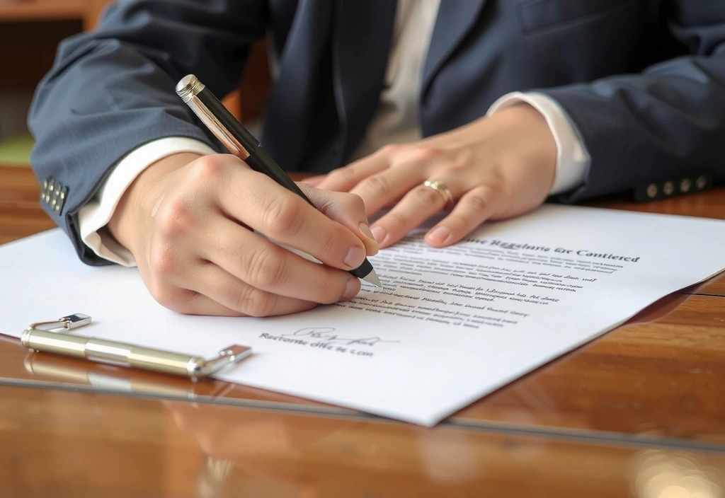 Mano che firma un documento di accordo