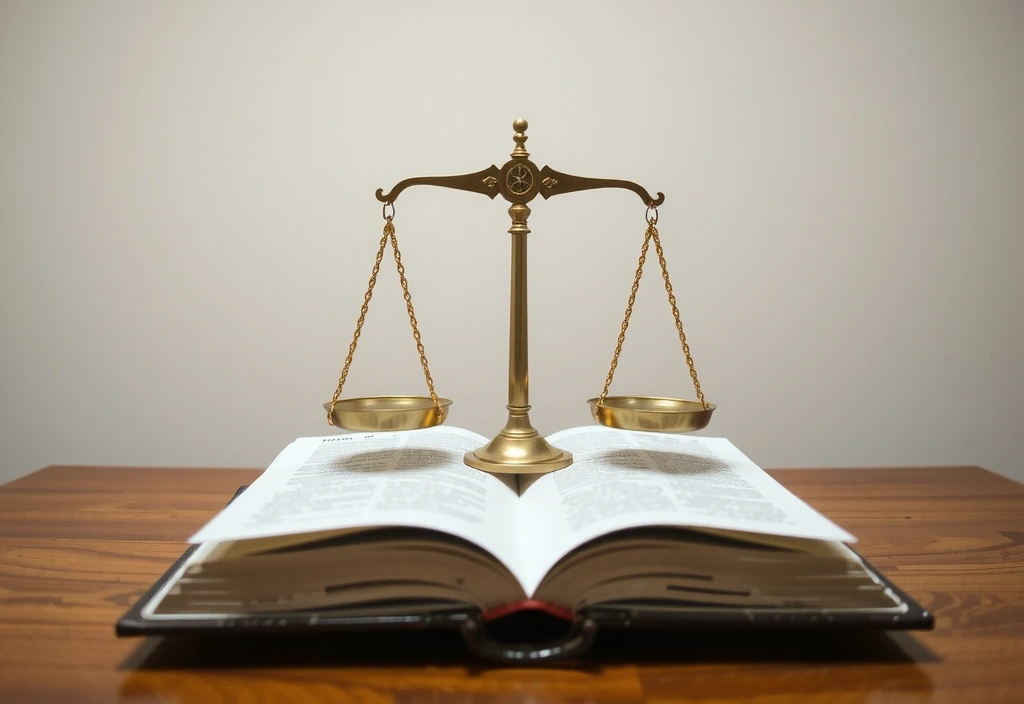 Simbolo della bilancia della giustizia su un libro di legge